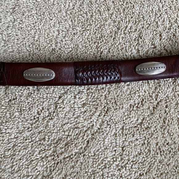 Brown Leather Belt BRIGHTON Braided Silver Medallions and Buckel Size 34 - Picture 8 of 9